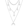 Collar de varias capas plateado con colgantes de estrella y luna estilo punk minimalista - Color acero