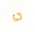 Anello minimalista a doppio strato in acciaio inossidabile placcato oro 18 carati con design aperto - Stile a Linea a Doppio Strato Incrociato (JZ11020)