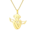 Polished gold 304 stainless steel angel mother and child pendant necklace on white background - Style 2 (Kissing Angel) / Cable Chain / Gold