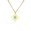 Golden witch knot necklace with a center turquoise gemstone in a boho starburst design - Chinese Knot - Gold