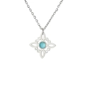 Silver stainless steel Celtic knot necklace with a round sky blue turquoise gemstone - Four S Witch Knot - Steel Color
