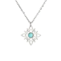 Silver Celtic witch knot necklace with blue stone inlay and stainless steel chain link - Four Moons Witch Knot - Steel Color