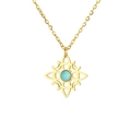 Golden Celtic knot necklace featuring a central light blue stone and starburst pendant - Four Moons Witch Knot - Gold