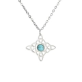 Silver stainless steel Celtic knot necklace with round turquoise stone on white background - Four Celtic Knots - Steel Color