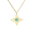 Golden Celtic knot necklace with central turquoise stone inlay on a thin chain - Four Celtic Knots - Gold