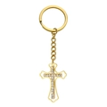 Porte-clés croix élégant en acier titane doré avec strass brillants et design à double couche - Or Style B