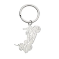 Portachiavi in acciaio inox argento con un ciondolo traforato di un motociclista stunt - Stile Stunt Rider Argento