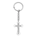 Porte-clés croix en acier inoxydable argenté avec incrustation de cristaux double - Style Acier B