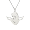 Silver 304 stainless steel necklace featuring a heart-shaped mother and child angel pendant - Style 1 (Heart Angel) / Cable Chain / Steel