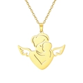 Polished gold stainless steel necklace with hollow angel mother and child pendant - Style 1 (Heart Angel) / Cable Chain / Gold