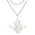 Polished 304 stainless steel double layer necklace with hollow angel and child pendant - Style 1 (Heart Angel) / Double Layer Chain (Paperclip And Cross) / Steel