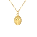 Minimalist gold oval Virgin Mary pendant necklace in stainless steel on white background - Basic Style / Gold