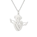Polished silver stainless steel angel mother holding child pendant necklace in silver - Style 2 (Kissing Angel) / Cable Chain / Steel
