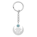 Llavero plateado con diseño de media luna, loto y piedra preciosa azul cielo - Plata Grabado Loto