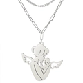 Silver stainless steel double layer necklace featuring an angel mother and child pendant - Style 2 (Kissing Angel) / Double Layer Chain (Paperclip And Cross) / Steel