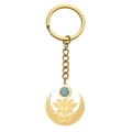 Llavero dorado con luna creciente, flor de loto y piedra azul de estilo bohemio - Oro Grabado Loto