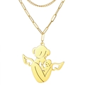Double-layered golden stainless steel necklace with a mother and child angel pendant - Style 2 (Kissing Angel) / Double Layer Chain (Paperclip And Cross) / Gold