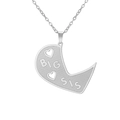Silver big sis heart necklace with wave texture in polished 304 stainless steel - Half Heart-BIG SIS / Steel
