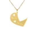 Gold stainless steel necklace with BIG SIS engraved heart pendant and wave texture finish - Half Heart-BIG SIS / Gold