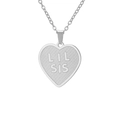 Polished stainless steel heart pendant necklace featuring LIL SIS engraved detail - Heart-LIL SIS / Steel