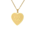 Golden heart necklace for women with LIL SIS engraving on a polished box chain - Heart-LIL SIS / Gold