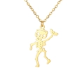 Goldene Edelstahlkette mit lustigem Skelett-Anhänger und kleiner Fledermaus-Figur - Goldene Schädelfledermaus
