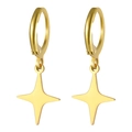 Minimalist gold stainless steel hoop earrings with four-pointed star charms set - Four-pointed Star / Gold
