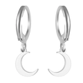 Polished silver crescent moon charm earrings with minimalist stainless steel hoop hooks - Crescent Moon / Steel