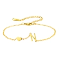 Goldenes Edelstahl-Armband mit Herzanhänger und großem Buchstaben-N-Anhänger für Damen - Buchstabe N-Gold