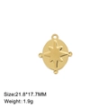 Gold stainless steel oval pendant with starburst engraving, 21.8x17.7mm jewelry charm - Eight-Pointed Star / Gold