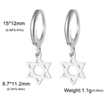 Silver stainless steel hoop earrings with hollow Hexagram Star of David pendants - Hexagram / Steel