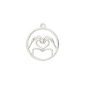 Silver hollow round pendant with heart hand gesture design for DIY jewelry making - Heart Hands / Silver Hands Heart