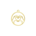 18K gold plated heart hands gesture charm, hollow round titanium steel pendant - Heart Hands / Gold Hands Heart