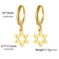 Golden stainless steel hoop earrings featuring a small Star of David charm pendant - Hexagram / Gold