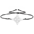 Black braided witch knot bracelet with four silver Celtic knot charms in stainless steel - Black Adjustable Jade Cord / Steel