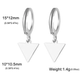 Polished stainless steel hoop earrings with hanging triangle pendants in silver finish - Solid Triangle / Steel