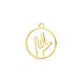 18K gold plated titanium steel round hollow pendant featuring I Love You hand gesture - I Love You Gesture / Gold I Love You Gesture