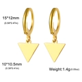 Golden stainless steel triangle drop earrings with dimensions and weight specs - Solid Triangle / Gold