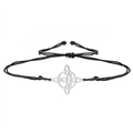 Adjustable black cord bracelet with silver witch knot charm in minimalist steel - Silver Black Braided Cord