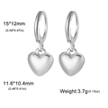 Pendientes de corazón en acero plateado con medidas 15x12mm y un peso total de 3,7g - Corazón Pulido / Color acero