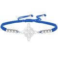 Royal blue braided rope bracelet with silver stainless steel Celtic knot charm - Blue Woven / Steel