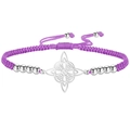 Purple braided rope bracelet featuring a silver stainless steel Celtic Knot charm with beads - Purple Braided Rope / Steel
