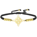 Black cord woven bracelet with golden Celtic knot charm and metallic beads - Black Braided Rope / Gold