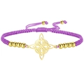Adjustable purple braided bracelet with gold celtic knot pendant and polished beads - Purple Braided Rope / Gold
