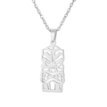 Pendentif masque Tiki argenté en acier inoxydable 304 avec chaîne à maillons fins - Grandpa Clown Mask / Acier
