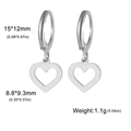 Boucles d'oreilles créoles coeur en acier argenté avec mesures de taille détaillées - Coeur Creux / Acier