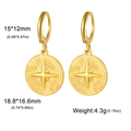 Pendientes vintage de acero al titanio chapado en oro de 18K con moneda y estrella - Disco de Estrella / Dorado