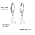 Boucles d'oreilles créoles papillon argentées, bijoux minimalistes en métal 15x12mm - Papillon / Acier