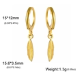 Pendientes de hoja de acero de titanio dorado con textura detallada chapada en oro 18K - Pluma / Dorado