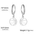 Boucles d'oreilles créoles basket en acier inoxydable argenté avec breloque ajourée - Basketball / Acier